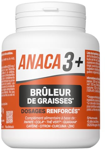 Anaca 3+ - Brûleur De Graisses - Complément Alimentaire - Dosages Renforcés - Accumulation(3) - Plantes, Zinc, Curcumine & Caféine - Programme Minceur 30 Jours - Fabriqué En France - 120 Gélules