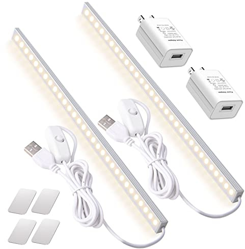 DWEPTU 2Pack LED Under Cabinet Light LED Light Bar with USB Powered Under Cabinet Lights for Closet Light Bar Under Counter Lighting Work Tables Student Dormitory (Include AC Plug)