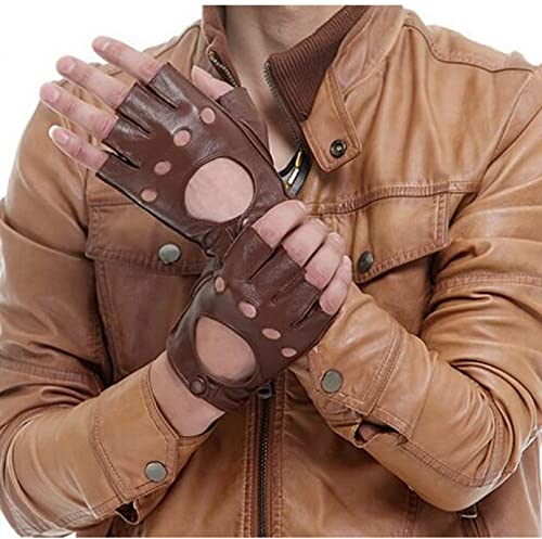 GEDASHU Motorradhandschuhe Lederhandschuhe Herren Schwarz Lederhandschuhe Punk Stil Fingerlose Lederhandschuhe