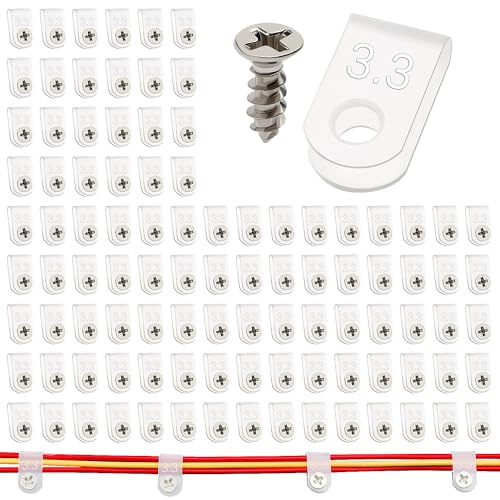 VooGenzek 100 Stück 3.3mm (1/8 Zoll) Nylon U-Type Kabelhalter, Cable Clip Drahtklemme mit 100 Stück Schrauben, für Drahtmanagement (Weiß)