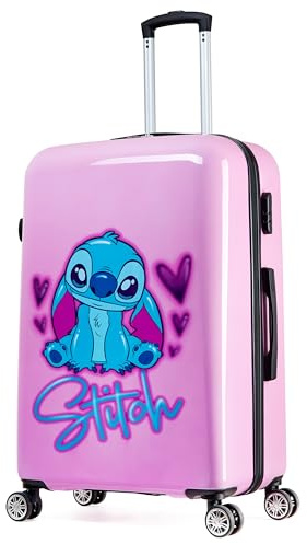 Disney Stitch Valise Rigide 76 Centimetres 91 litres avec 4 Roues Serrure à Combinaison - Cadeau Enfant (L, L76cm x W50cm - 91L, Rose)