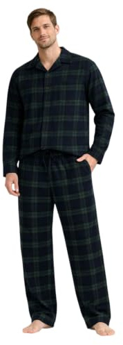 BEEYANOPAL Ensemble Pyjama Homme Flanelle 100% Coton Doux Chaud Haut boutonné Pantalon élastique à Carreaux avec Poches