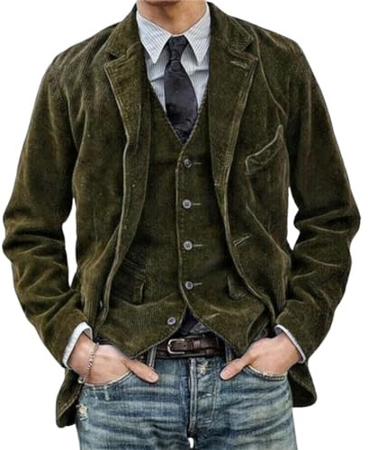 Oanviso Blazer Uomo Giacca di Velluto Retro Blazer in Velluto a Coste Casual Cappotto con Risvolto Regular Fit Autunno Elegante Giacca da Abito con Button e Tasche B Verde L