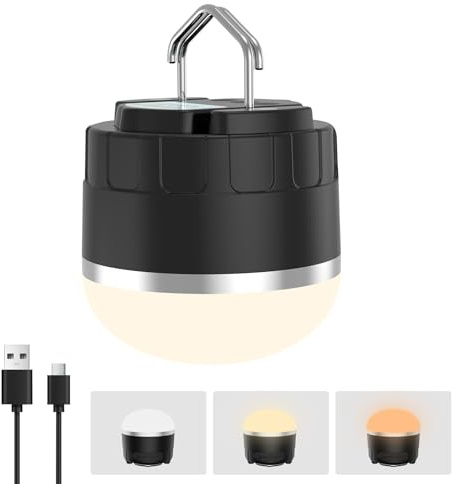 TOHETO LED campinglampa, lampa med 3 färger, mini bärbar lykta, uppladdningsbar, inbyggd stark magnet och vattentät, campinglampa, tältlampa för camping