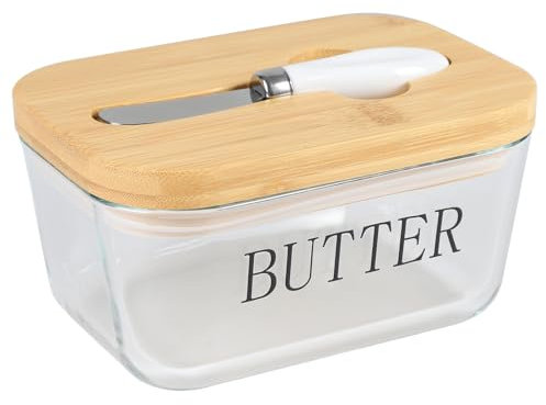 Gzsekken Large Glass Butter Dish Holds 1 lb, Airtight Butter Box with Lid and Knife, Silicone Seals for Countertop