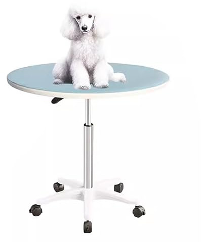 Drehbar Hundefriseur Tisch Trimmstein für Hunde Hebbar 59-80cm, Tischplatte Aus Holz und Gestell Aus Edelstahl für Hunde und Katzen mit Gummimatte(Blue)