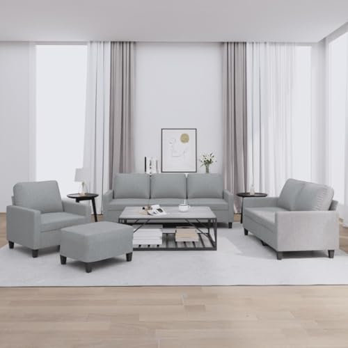 Homgoday 4-TLG. Sofagarnitur mit Kissen Wohnzimmersofa Sofa Couch Loungesofa Gästesofa, Designsofa Couchgarnitur Sitzmöbel Modern für Wohnzimmer, Schlafzimmer, Büro Hellgrau Stoff