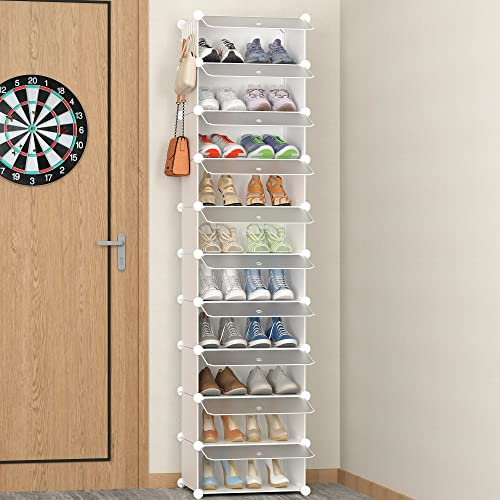 HOMIDEC 10-Tier Shoe Rack, Shoe Storage Cabinet with Door and Hook, Dust-proof Tall and Narrow Shoe Rack, Free Standing Shoe Shelf for 20 Pairs, Space Saving for Entryway, Hallway and Closet