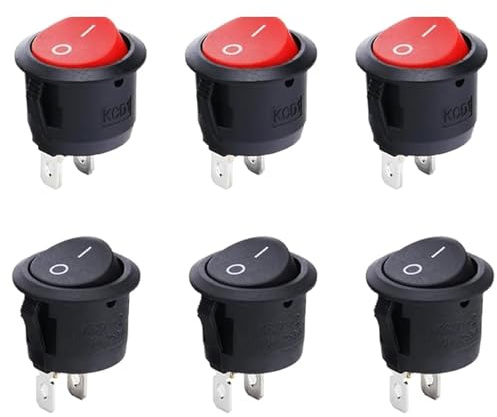 Lot de 6 mini interrupteurs à bascule ronds noirs - AC 6 A/250 V 10 A/125 V SPST 2 broches pour voiture, bateau, maison