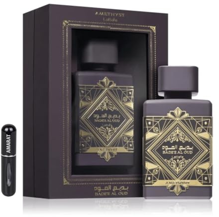 Lattafa Badee Al Oud Amethyst Eau da Parfum 100ML, Perfume Árabe de Larga Duración, Incluye Atomizador Recargable 5ml, Fragancia de Rosas, Bergamota, Jazmín, Pimienta Rosa, Ámbar y Vainilla (Amethyst)