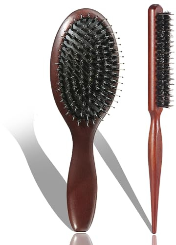 WhaleO vildsvinsborst, 2 stycken Sleek Bun borste, hårborste, vildsvinsborst, hårborste, antistatisk naturlig hårborste, minskar hårbrott och frissigt, förbättrar hårstrukturen