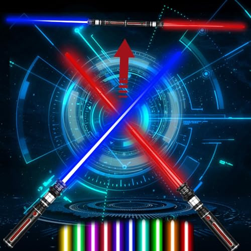 Efymosce 2 Pezzi Spada Laser Star Wars, 12 Colori Spada Laser 2 in 1, Spade Laser Telescopiche, Spada Laser Giocattolo, Lightsaber, Spade Laser per Bambini, Perfetto Come Regalo di Halloween e Natale