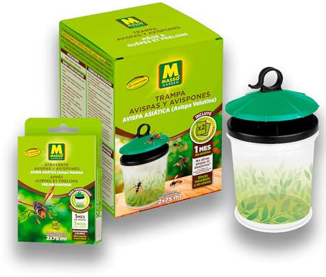 Trampa Avispas, Avispones y Avispa Asiática con 2 Sobres Incluidos de Atrayente Muy Efectivo | Pack de 1 Trampa + 2 Sobres (Todo Incluido) para 1 Mes | No atrae Abejas | Uso en Exterior | Nexum Market