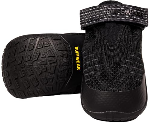 Ruffwear, Ridgeline Dog Boots, Breathable Knit Upper, Nonslip Rubber Outsole, Multi-Directional Lugs, TPU Toe Rand, Reflective Strap, Easy On/Off, for Hot Pavement & Trail, Obsidian Black, 1.75
