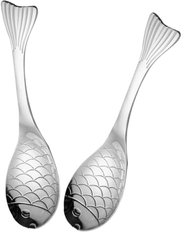 IMIKEYA 2 cucchiai in acciaio inox con design a pesce, cucchiai per zuppa e cereali, posate resistenti ed eleganti, per uso quotidiano e occasioni speciali