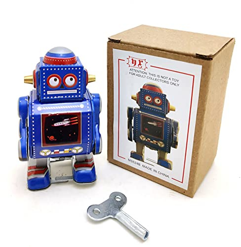 AYUNJIE Retro Wind Up Toy MS524 Mini Tin Robot Handicraft Decoration Clockwork Winding Toy Vintage Collectible Kids Gift (Blue)