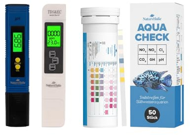 NatureHolic Wassertest Komplett Set - 6-in-1 Teststreifen 4-in-1 pH-Messgerät - Für Aquarium Teich Pool Trinkwasser - Präzise Messung pH TDS EC