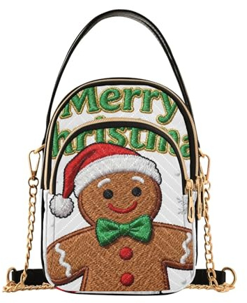 Nexawaveo Petit sac à main à bandoulière pour femme - Sac à bandoulière matelassé - Sac à main pour téléphone portable - Sac à chaîne, Bonhomme en pain d'épice de Noël
