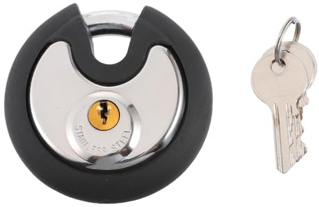 LALAFINA Stainless Steel Disc Padlock with Protector 70mm, Anti-Theft Round Door Lock for Warehouse, Garage, and Outdoor Security