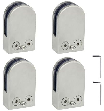 (Verbesserte Version) 4 x Edelstahl Stainless Steel 304 Klemmhalter Glasklemme Glasklemmhalter Glashalter Gelände Flach Anschluss Glass Clip Größe S 6-8mm von Discoball®
