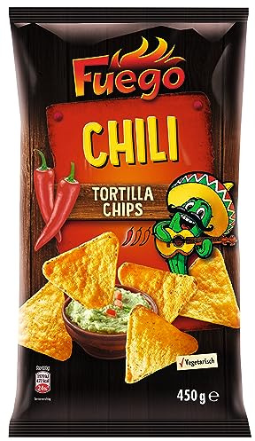 Fuego - Tortilla Chips Chili | Mexikanische Tortillachips mit Chiligeschmack | Knuspriger Snack aus Maismehl | 450 g im Beutel
