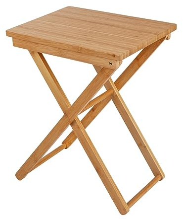WENKO Bambu fällbord mod. Maui, Sidobord för inomhus och matbord för utomhusbruk i trädgården med lackerad yta, utrymmesbesparande, fällbart balkongbord av bambu, 42 x 52 x 31 cm