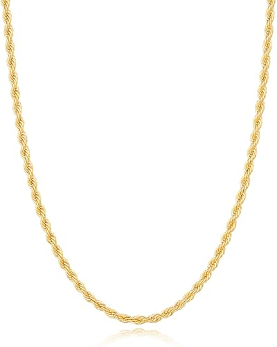 ONLVULF 18K Real Gold Over Chain for Men Women Boy - 2.5MM Rope Necklace, Durable & Anti-Tarnish & Sturdy Jewelry Gift, 24 Inches