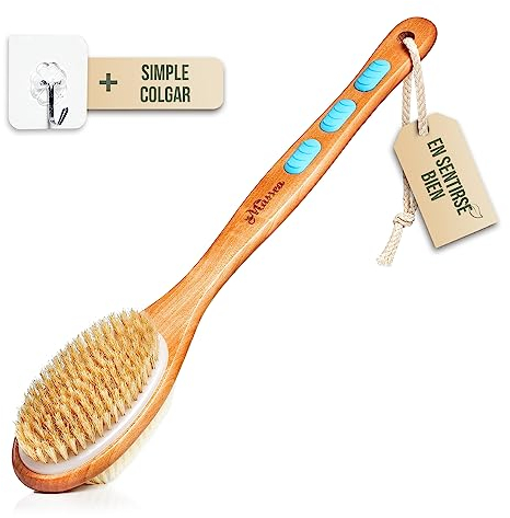 Massea Rückenbürste Dusche [Ergonomisch & Vielseitig] – Duschbürste Rücken mit langem Stiel, Naturbürste & Nylonbürste – Bürste für Rücken Waschen, Peeling, Massage & Körperpflege
