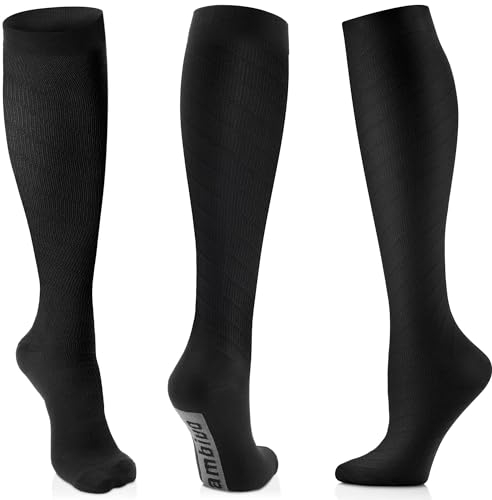3 Paar Kompressionsstrümpfe Herren Damen, Stützstrümpfe, Compression Socks, Kompressionssocken, Thrombosestrümpfe für Erholung, Laufen, Reise, Flug, Shifahren, Alltag Schwarz/Grau S-M'