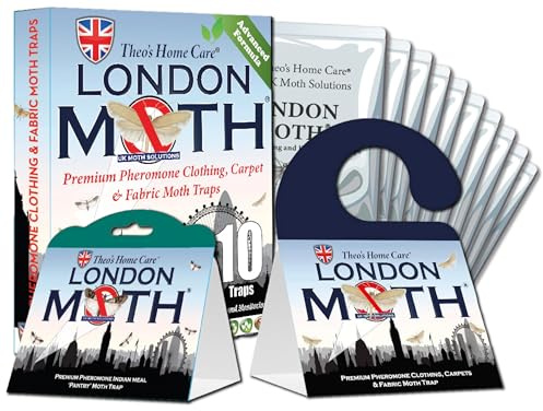 London Macchia Mites 10 trappole per tarme professionali ai feromoni, 8 trappole per tarme per vestiti e tappeti e 2 trappole per pasti indiane, trattamento antitarme completo per la casa, E-Book