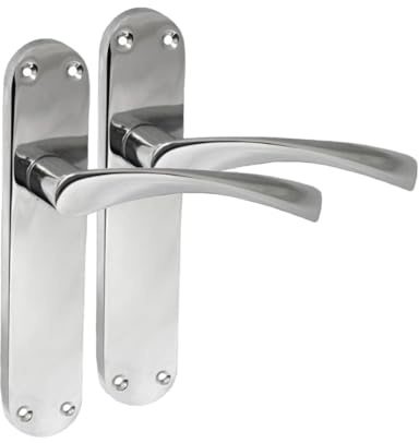 Epsom Door Handle Internal Polished Chrome Twist Door Handle Set, Interior Latch Lever on Long Back Plate, Door Handle Latch, Privacy Lockable Handle for Bathroom, Bedroom, Front Door 4 Pairs