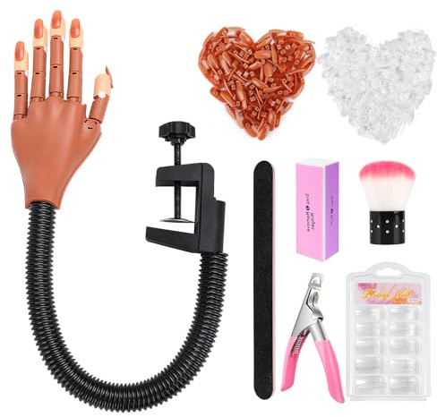 Adonafy Flexible Übungshand für Nageldesign: Bewegliches Übungshand für Gelnägel - Verstellbarer Nagel Hand Übungsmodell Set für für Anfänger Salon DIY Maniküre