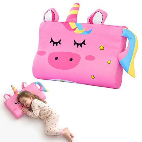 champracer Schlummerkids Kissen, Calmly Kinderkissen, Kinderkopfkissen, Atmungsaktives Ergonomisches Kissen für Jungen und Mädchen mit Niedlichen Tierdesigns (Einhorn,45 * 27 * 6 cm)
