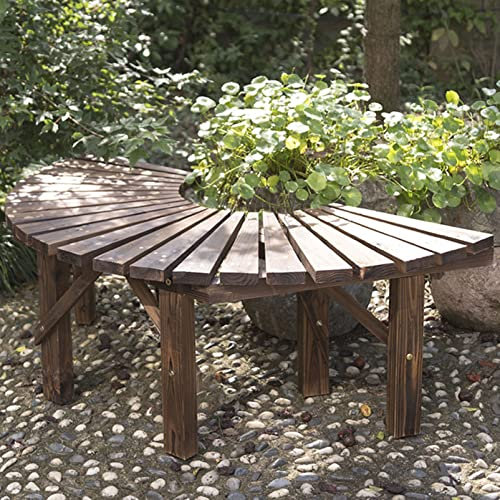 Cu ed Gartenbank aus Hartholz, rückenfrei, für den Innenhof, 120 cm, halbrund, Baumbank für Terrasse, Dekoration, Park, Zweisitzer und dekorativer Möbelstuhl