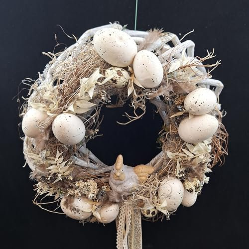 Rustikaler Osterkranz mit Eiern und Küken, Naturmaterialien, Türdekoration, 35 cm