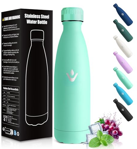 HoneyHolly Borraccia Termica Bambini, Senza BPA, Borraccia Termiche, 500ML Acciaio Inossidabile 18/8, Bottiglia Termica A Prova di Perdite, Termos per Scuola, Campeggio, Sport-Blu-Verde