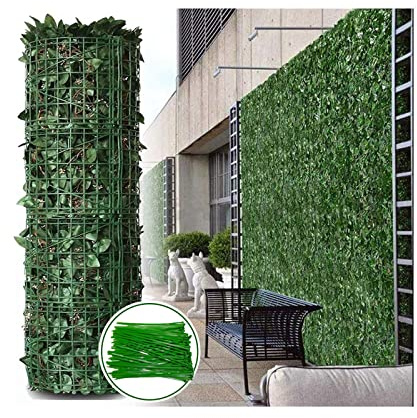 Cerca falsa para balcón o jardín de hiedra artificial (tamaño: 1 x 7 m), ideal para decoración de patio trasero y protección de la privacidad