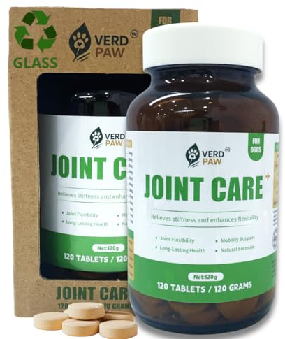 VERD PAW Joint Care+ Dog Tablets with Glucosamine, Chondroitin, and Green Lipped Mussel Extract for Hip & Joint Health, Flexibility & Mobility Support - 120 Tablets / 120g