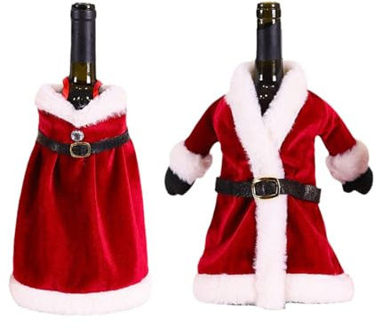 BORFUE 2pcs Christmas Wine Bottle Cover Santa Bottle Cover Jacket Dress for Holiday Table Setting Festive Ambiance Craftsmanship