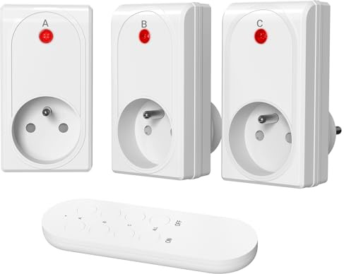 Prise Telecommande sans Fil, WEALTVAN Prises Télécommandée Programmable, Portée 80M, 1000W, Puissance dissipée faible, Fonction All On/Off, Certifications CE et GRS (1000W)
