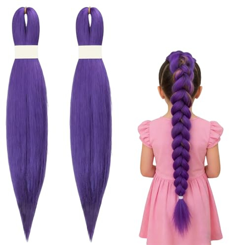 2 Piezas Extensiones de cabello morado, Peluca de pelo púrpura para trenzar, Peluca K-pop Anime Morada, para Halloween y fiestas de disfraces, carnaval, cosplay