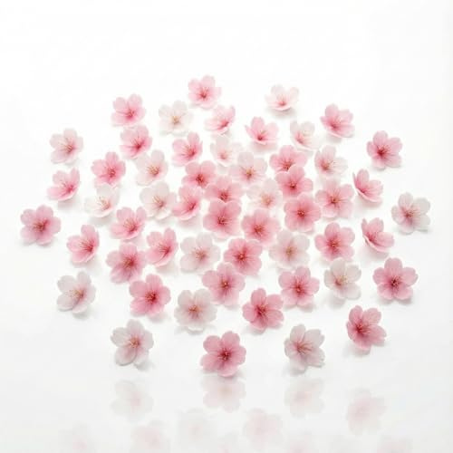 Hopzab 75 PCS Cherry Blossoms Cake Decorations,Edible Rice Paper Cupcake Dessert,Pink Floral Cakes Decor,for Spring Bridal Engagement Anniversary Celebration Baby Shower Birthday Party