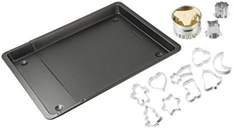 Zenker Back-Set Süßer Weihnachtsmix für die ganze Familie, ausziehbares Herdbackblech mit Linzer Ausstecher und Ausstechformen auf praktischem Drahtbügel, Menge: 1 x 3er Set