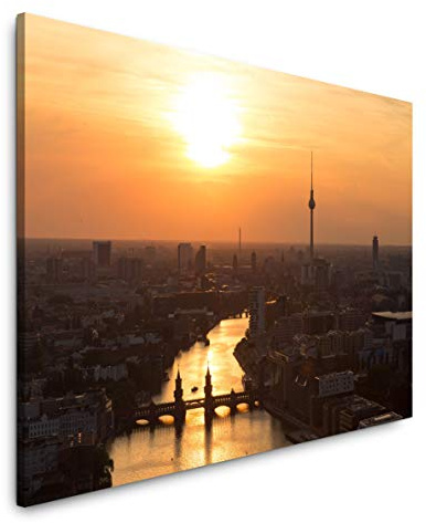 Paul Sinus Art Berlin Sonnenuntergang 40 x 60 cm Inspirierende Fotokunst in Museums-Qualität für Ihr Zuhause als Wandbild auf Leinwand in