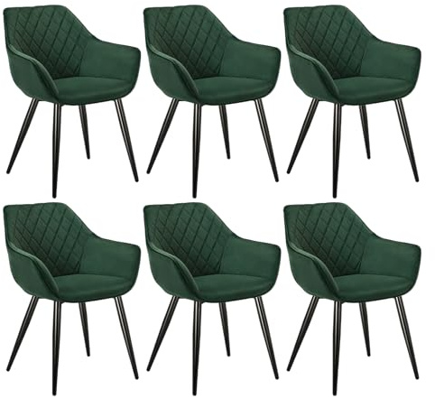 WOLTU Esszimmerstühle 6er Set Küchenstühle Wohnzimmerstühle Polsterstühle Sessel, Armlehnstühle mit Rückenlehne, für Esszimmer, Küche, Wohnzimmer, Samt, Metallbeine, Grün, BH153gn-6