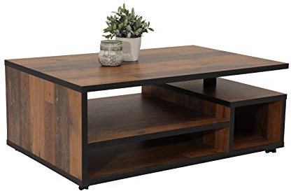 Hela Tische, Couchtisch Wohnzimmertisch Eike, Holzwerkstoff melaminbeschichtet, Oldwood Eiche, viel Stauraum, auf Rollen, 110 x 68 x 50cm