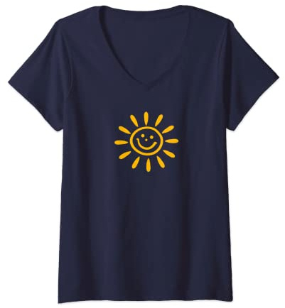 Damen Sommer Sonne Sonnenschein Smile Lachen Lustig Spaß Freude T-Shirt mit V-Ausschnitt