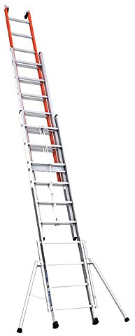 Echelle 3 Plans 10 marches coulissante, Aluminium et Fibre De Verre, stabilisateurs et Berceau Roulant Hauteur (3 Plans)