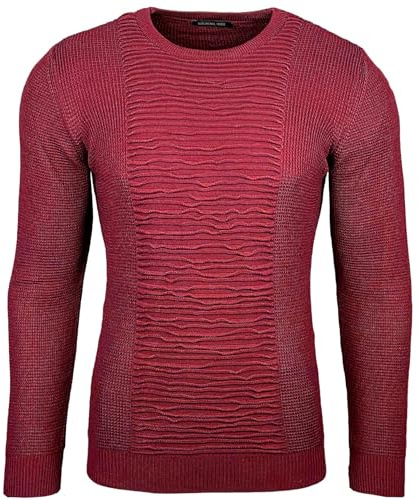 Subliminal Mode Pull Homme en Maille Col Rond - Style Basique - Pull Grosse Maille Nervuré - Pull Over Tricoté Hiver Manches Longues - Idée Cadeau BX1881 - Bordeaux M