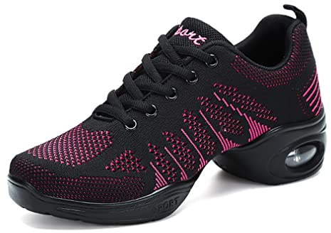Zapatillas Jazz Zapatillas de Danza Moderna para Mujer Señoras de Encaje hasta Zapatillas de Deporte Transpirable de Baile de salón de Zapatos de Baile al Aire Libre